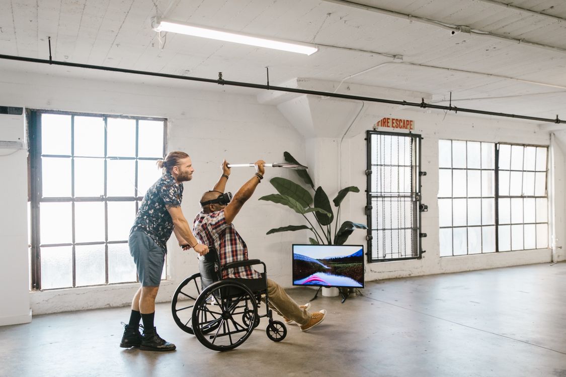 Person in wheelchair during rehabilitation
