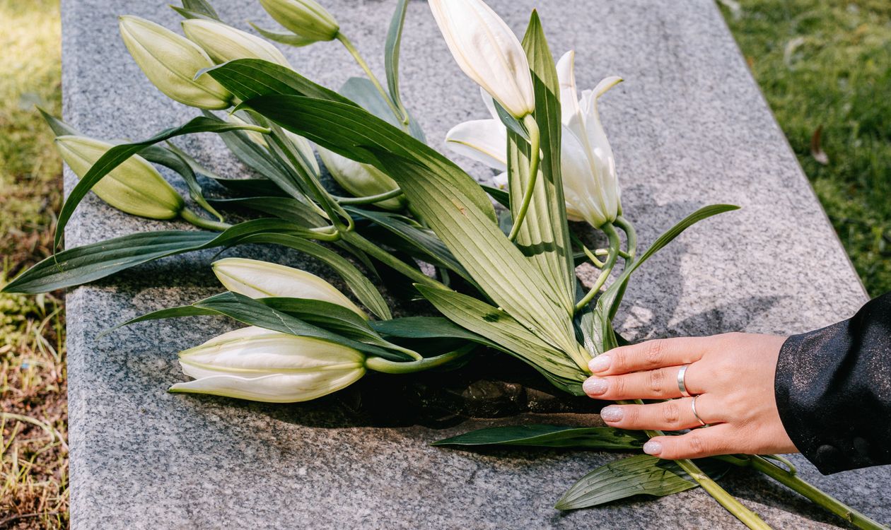 Memorial flowers at gravesite